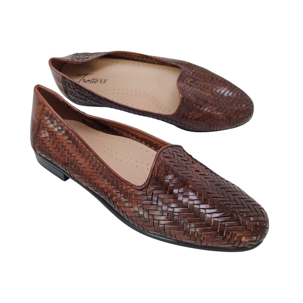 Trotters Woven Leather Loafers Brown Basketweave Slip On Flats T2131-200 9.5M